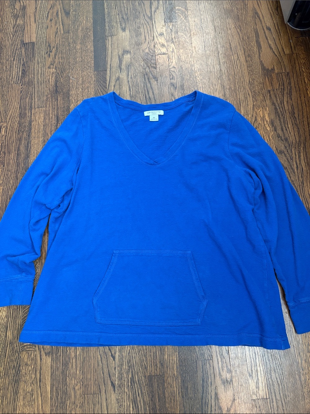 Liz Claiborne Woman Blue Cotton Top V-Neck